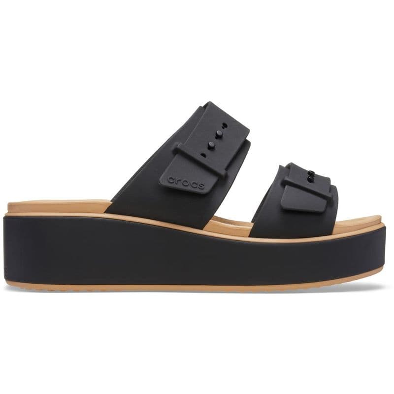 Sandália Crocs Brooklyn Buckle Matte Wrap Low Wedge BLACK/CASHEW - imagem 1
